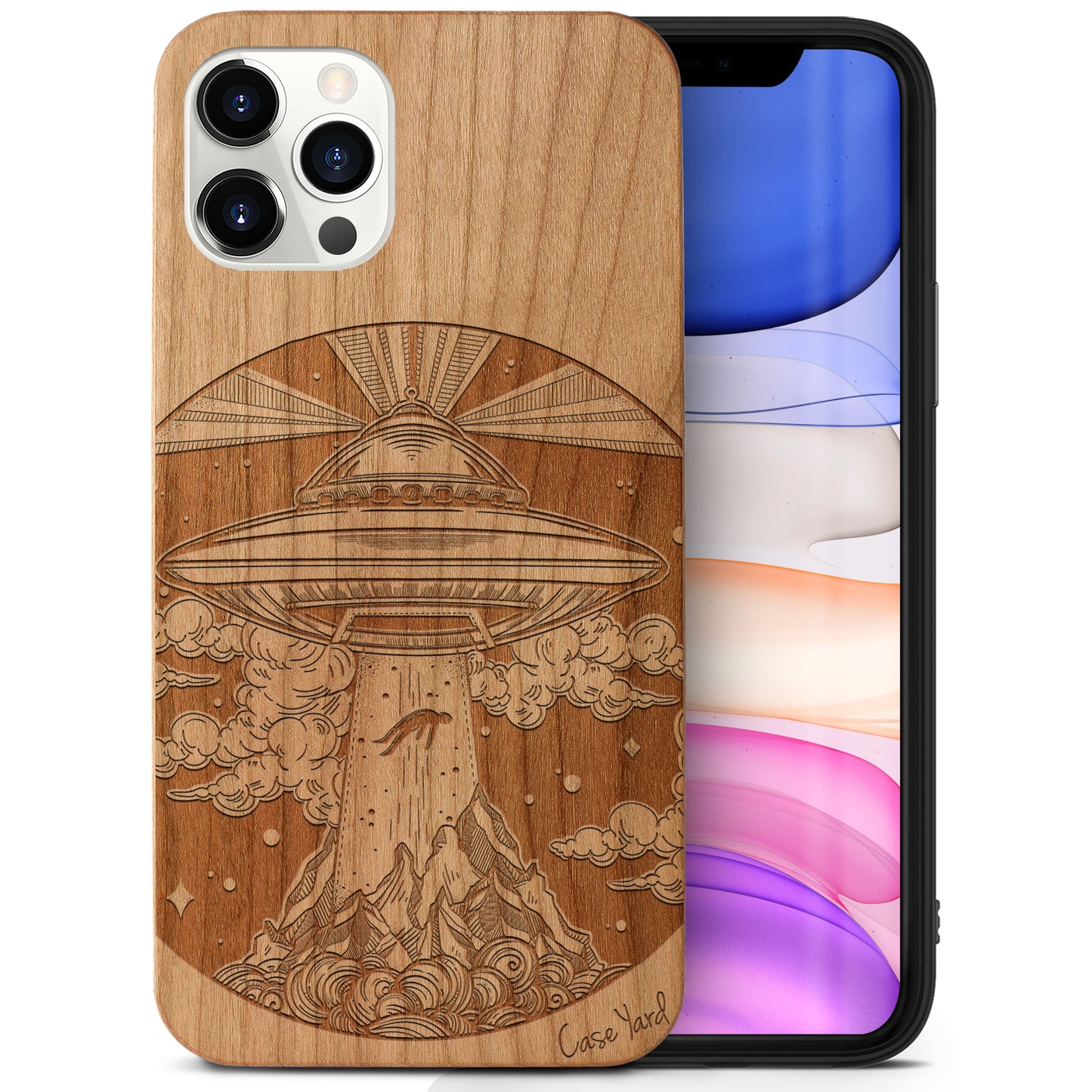 Alien Spaceship Wooden Laser Engraved Phone Case for iPhone & Samsung Phones
