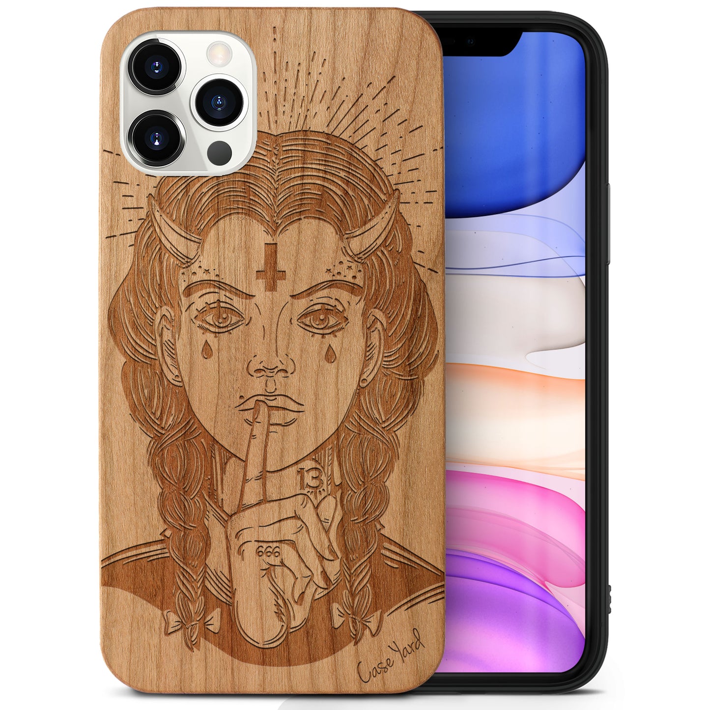 Demon Girl Wooden Laser Engraved Phone Case for iPhone & Samsung Phones