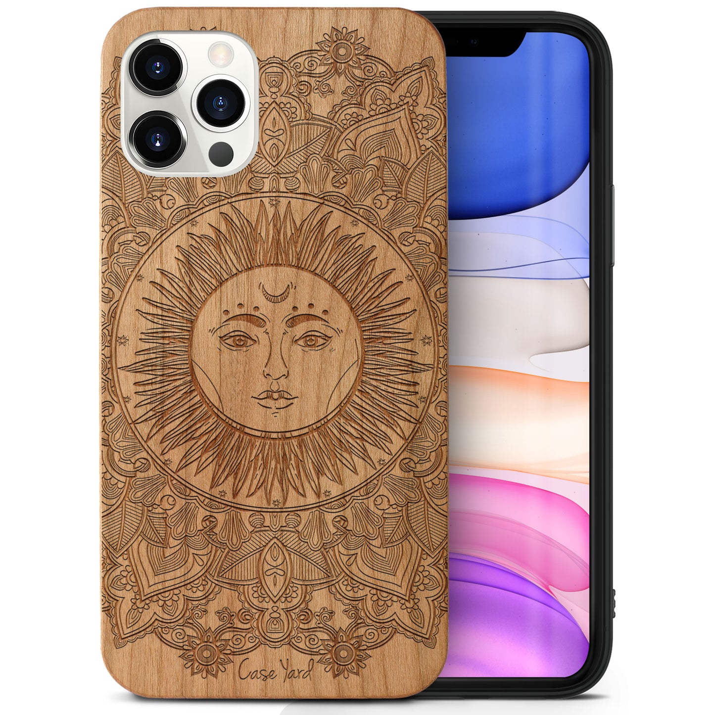 Sun Mandala Wooden Laser Engraved Phone Case for iPhone