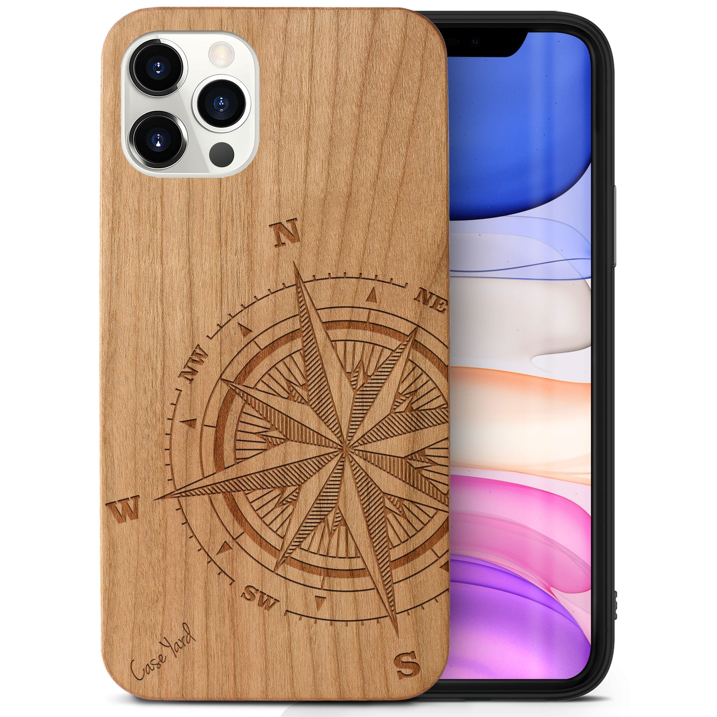 Wooden Cell Phone Case Cover, Laser Engraved case for iPhone & Samsung phone Compass Rose Wood Case Design