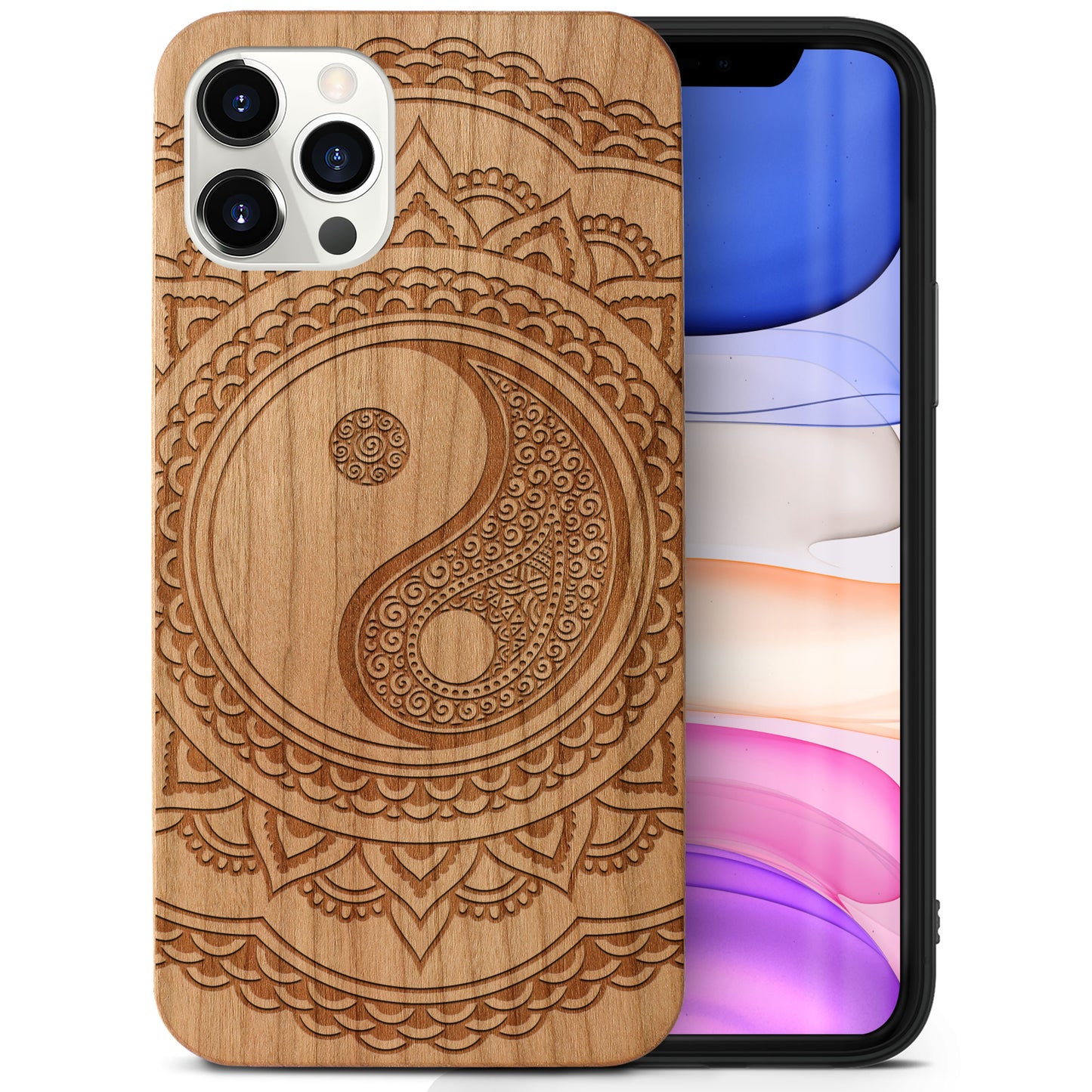 Ying Yang Mandala 2 Wooden Laser Engraved Phone Case