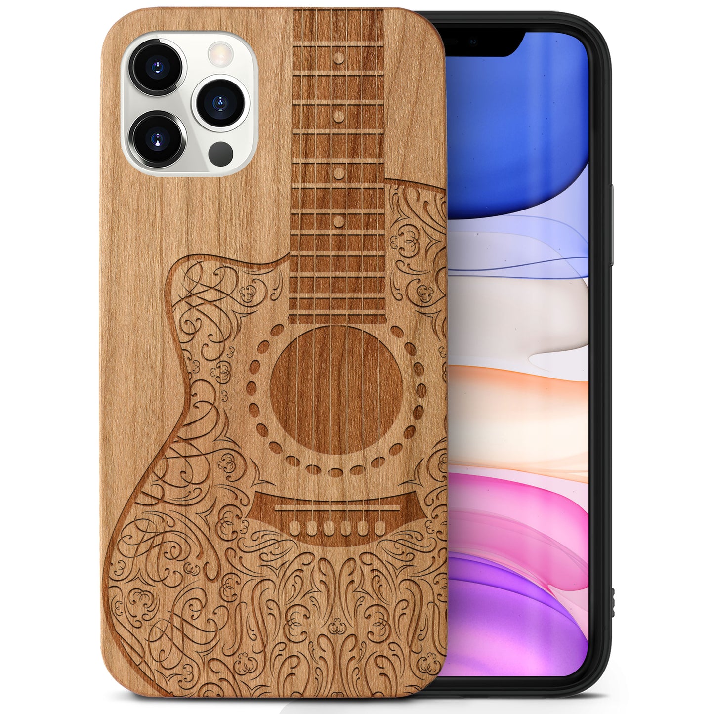 Electro Guitar Wooden Laser Engraved Phone Case