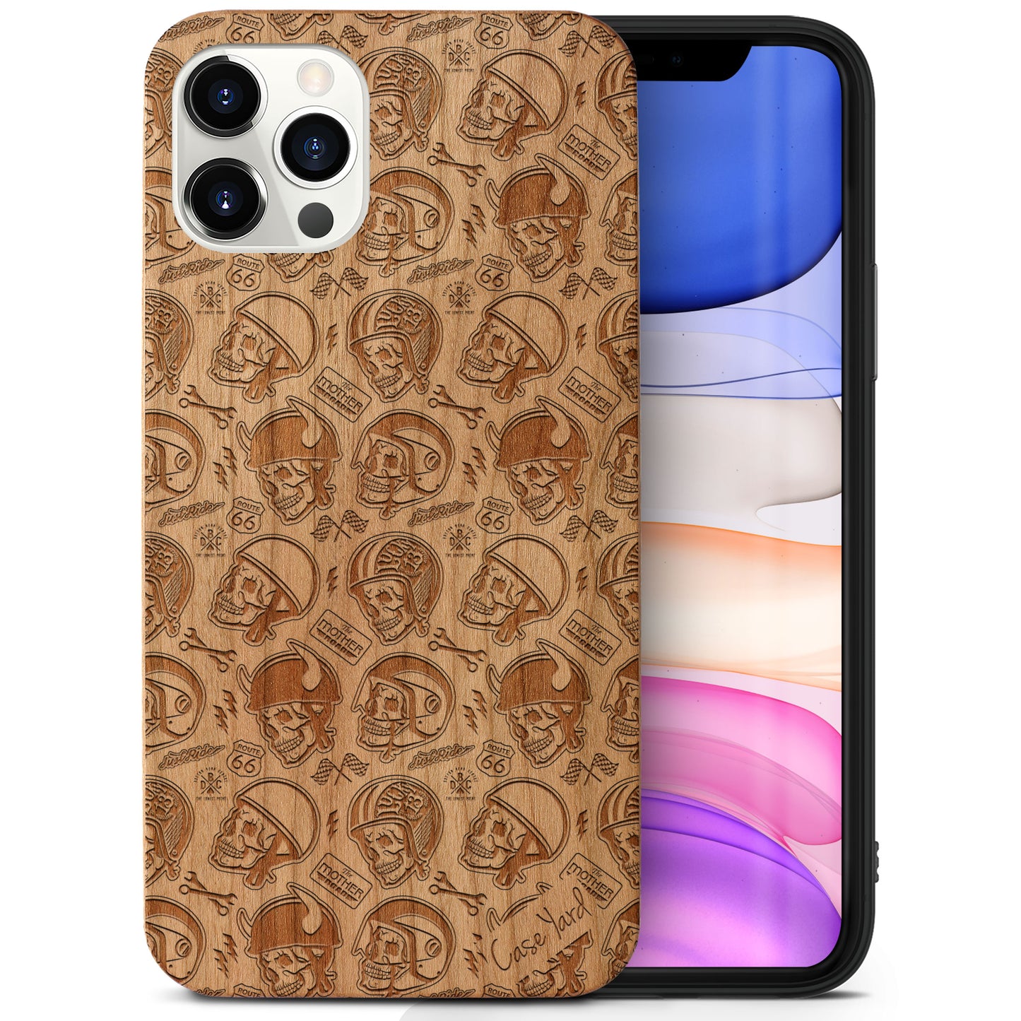 Motor Skull Wooden Laser Engraved Phone Case for iPhone
