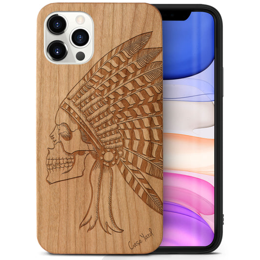 Indian Chief Skull Wood Wooden Laser Engraved Phone Case
