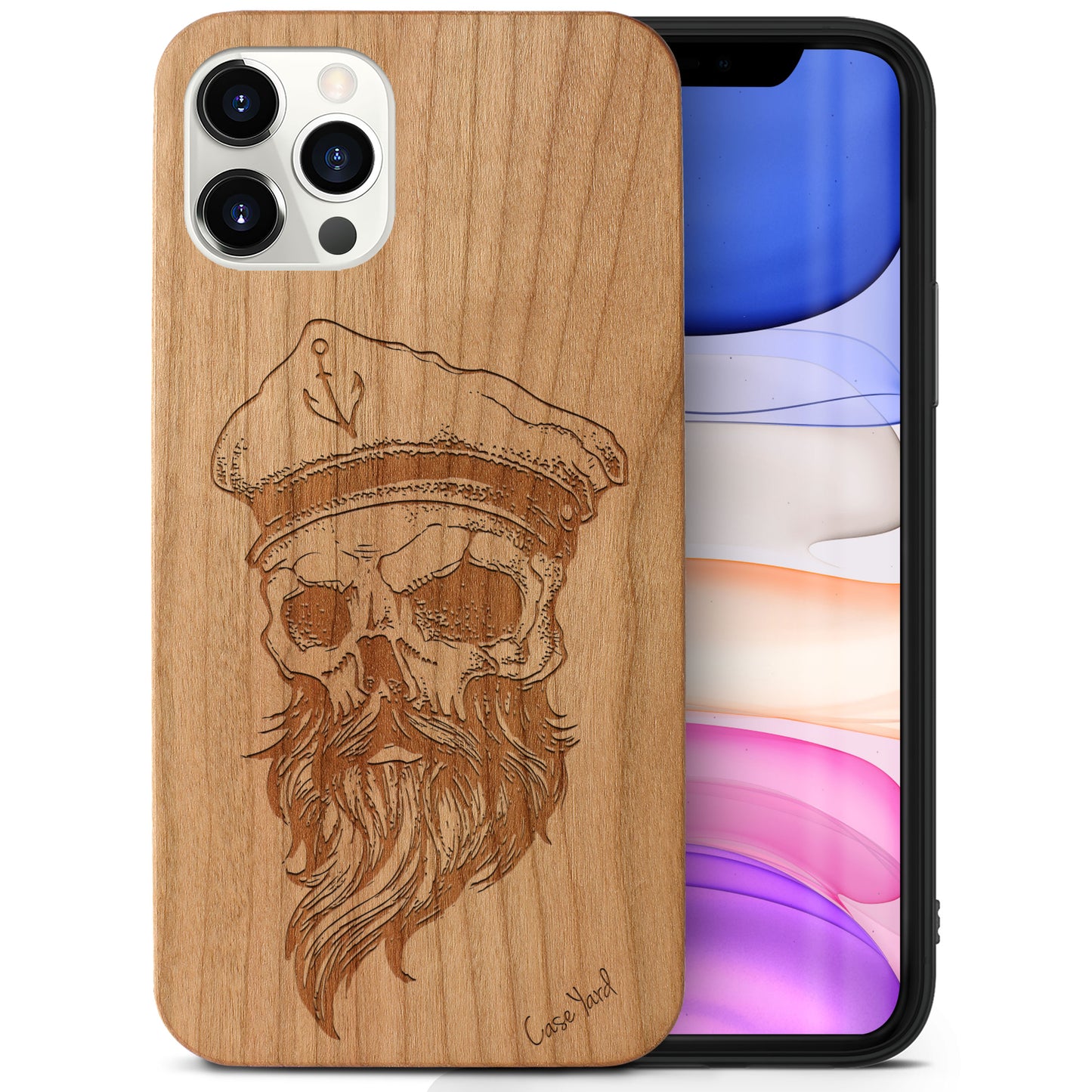 Sailor Skull Wooden Laser Engraved Phone Case