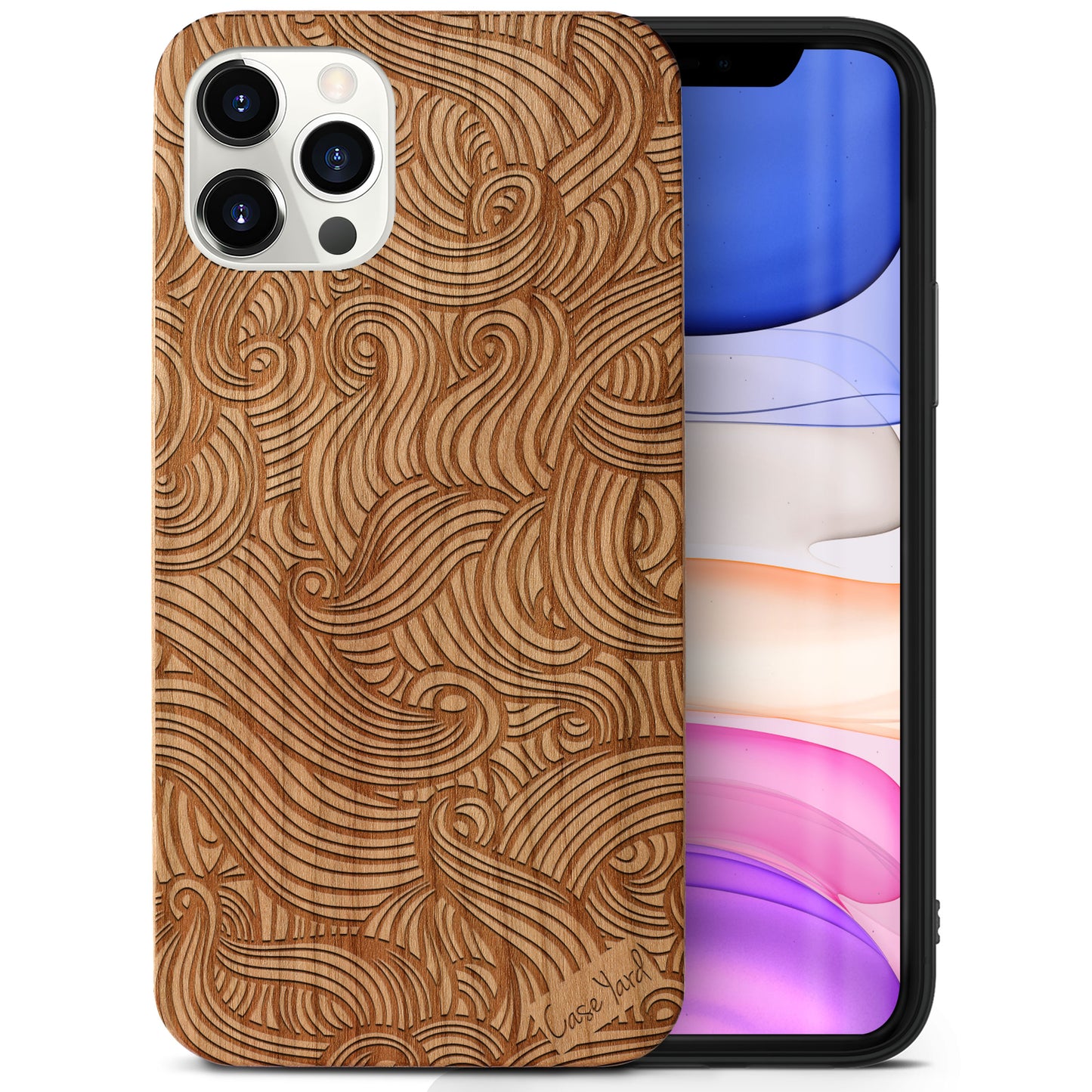 Wave Pattern Wooden Laser Engraved Phone Case for iPhone