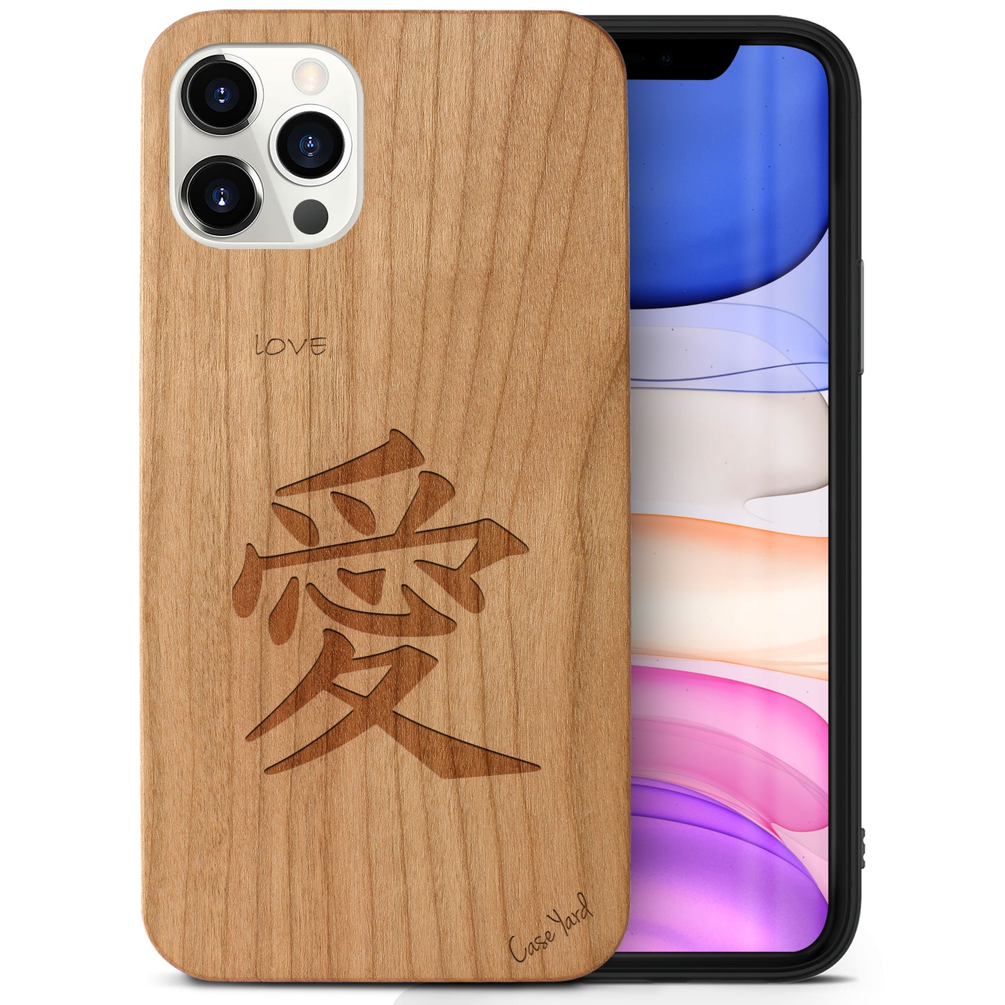 Japanese Love Wooden Laser Engraved Phone Case for iPhone