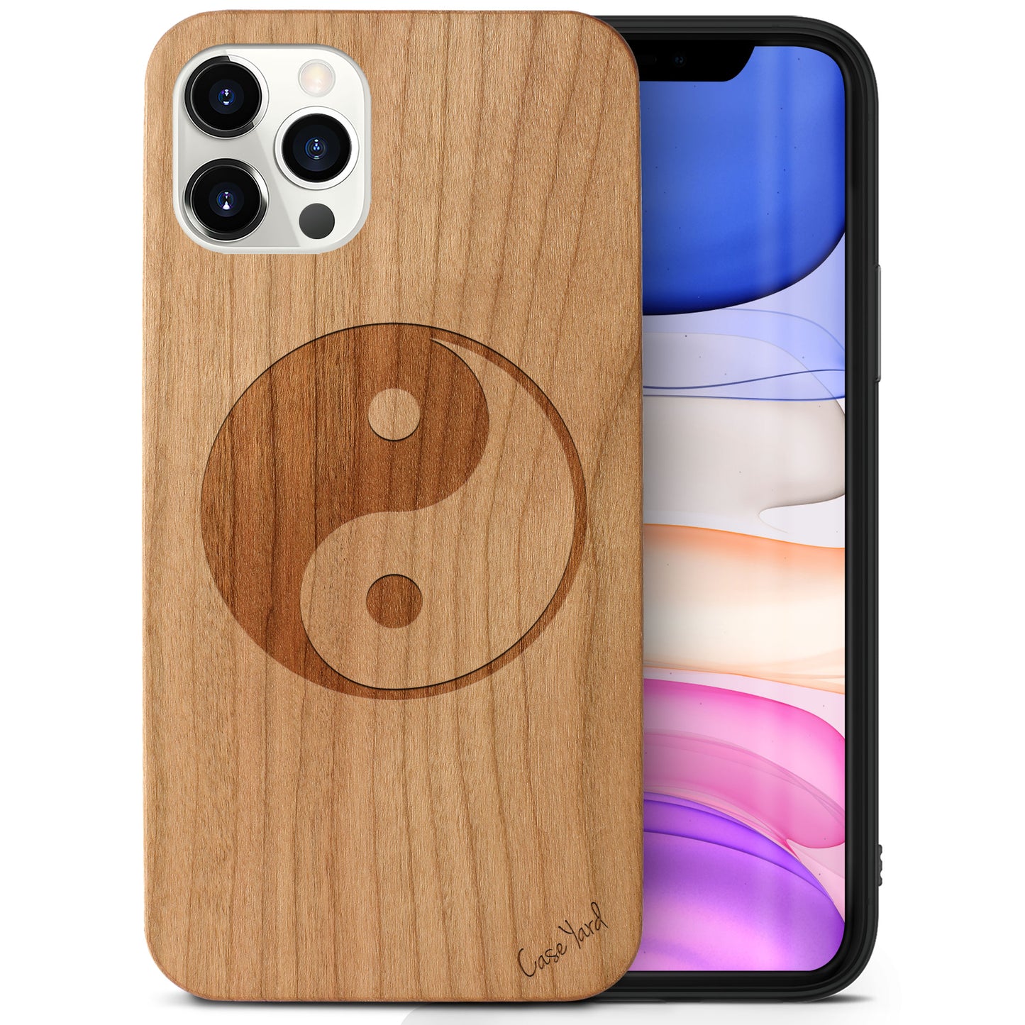 Wooden Cell Phone Case Cover, Laser Engraved case for iPhone & Samsung phone Yin Yang Design