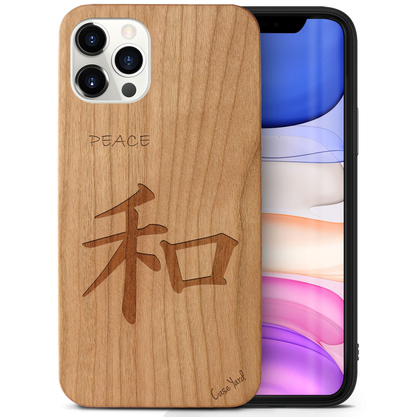 Kanji Peace Wooden Laser Engraved Phone Case for iPhone