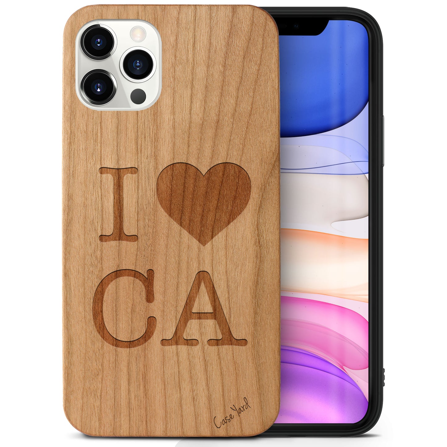 I Love CA Wooden Laser Engraved Phone Case