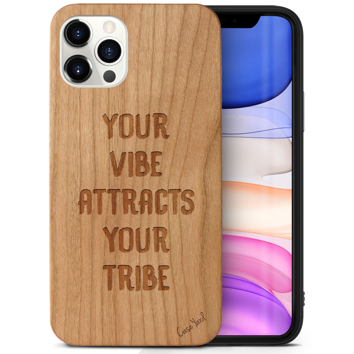Vibe Attracts Tribe Wooden Laser Engraved Phone Case for iPhone