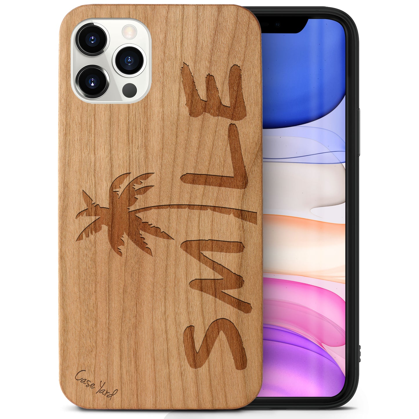 Smile Palm Wooden Laser Engraved Phone Case for iPhone