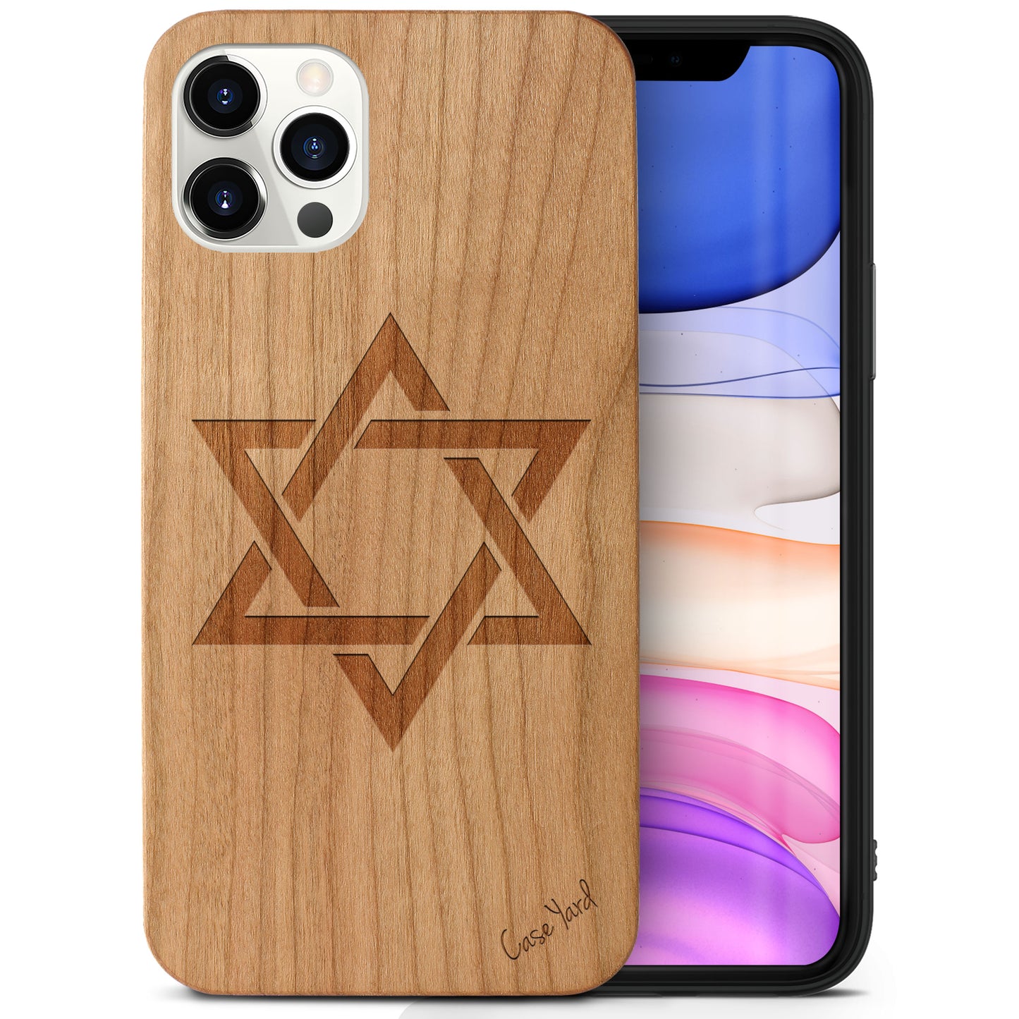 David Star Wooden Laser Engraved Phone Case
