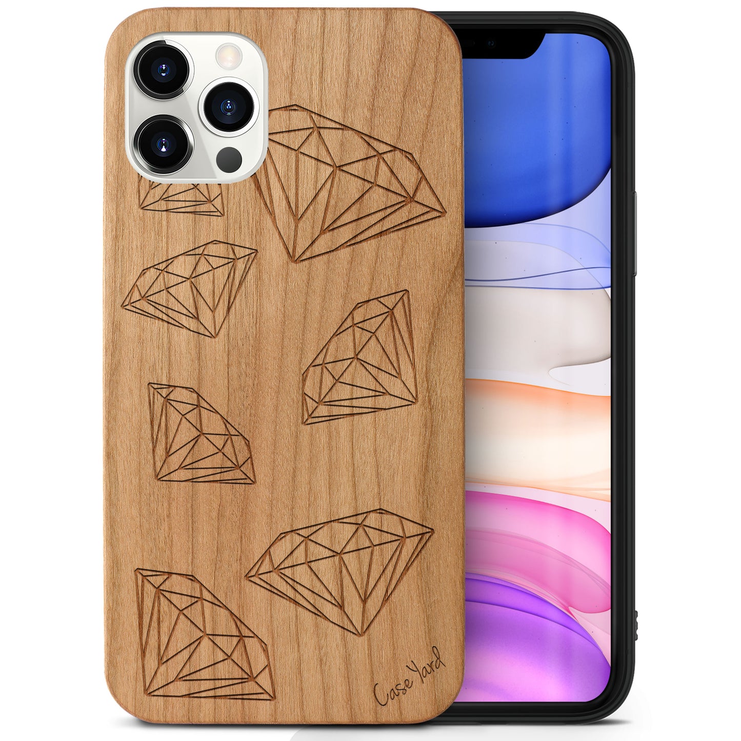 Diamonds Wooden Laser Engraved Phone Case for iPhone & Samsung Phones