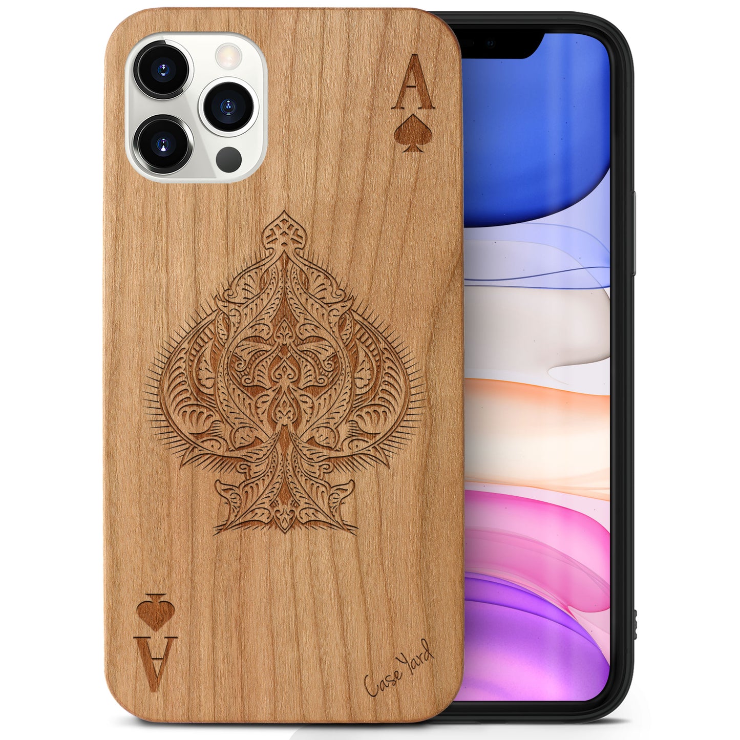 Ace of Spade Wooden Laser Engraved Phone Case