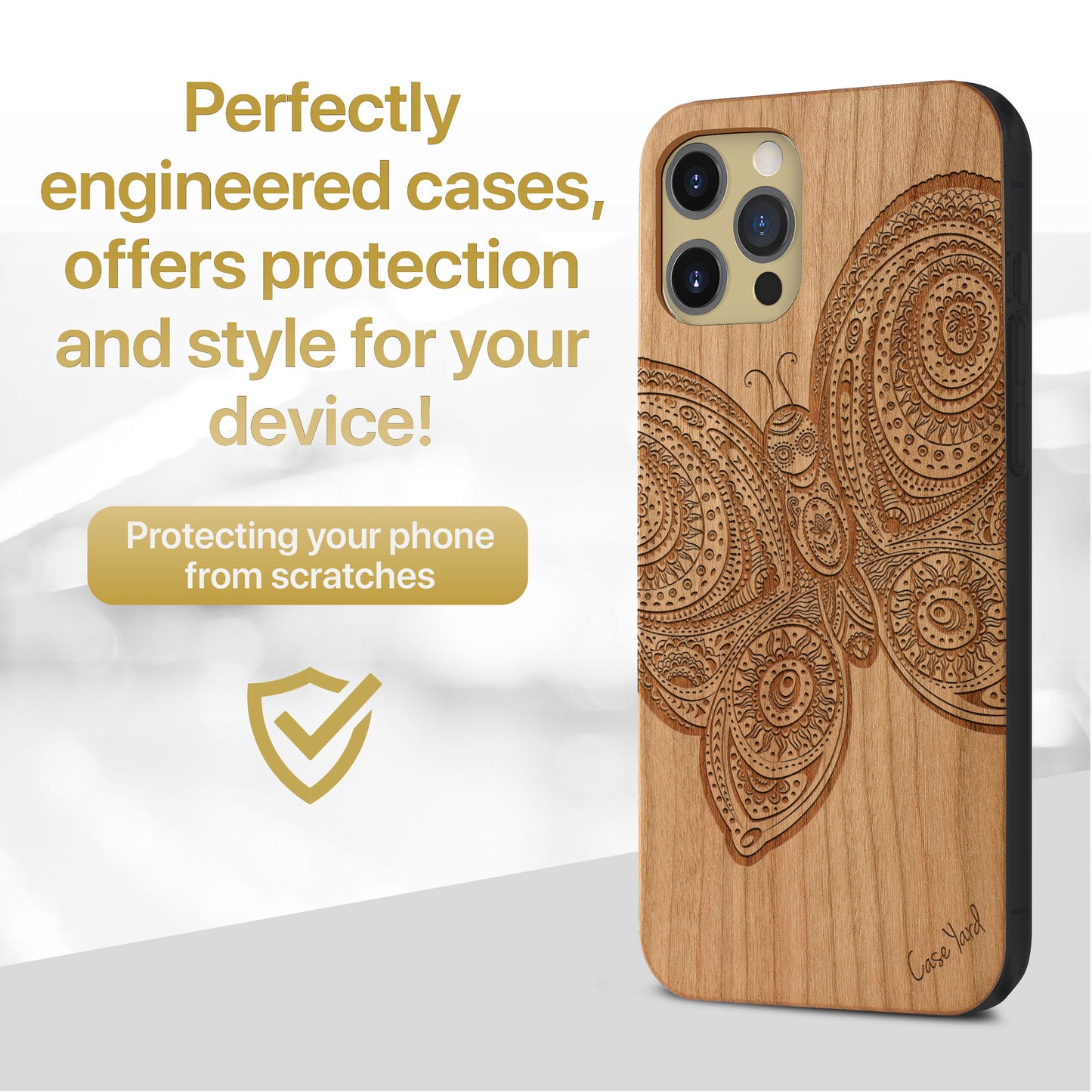 Butterfly Wooden Laser Engraved Phone Case for iPhone & Samsung Phones