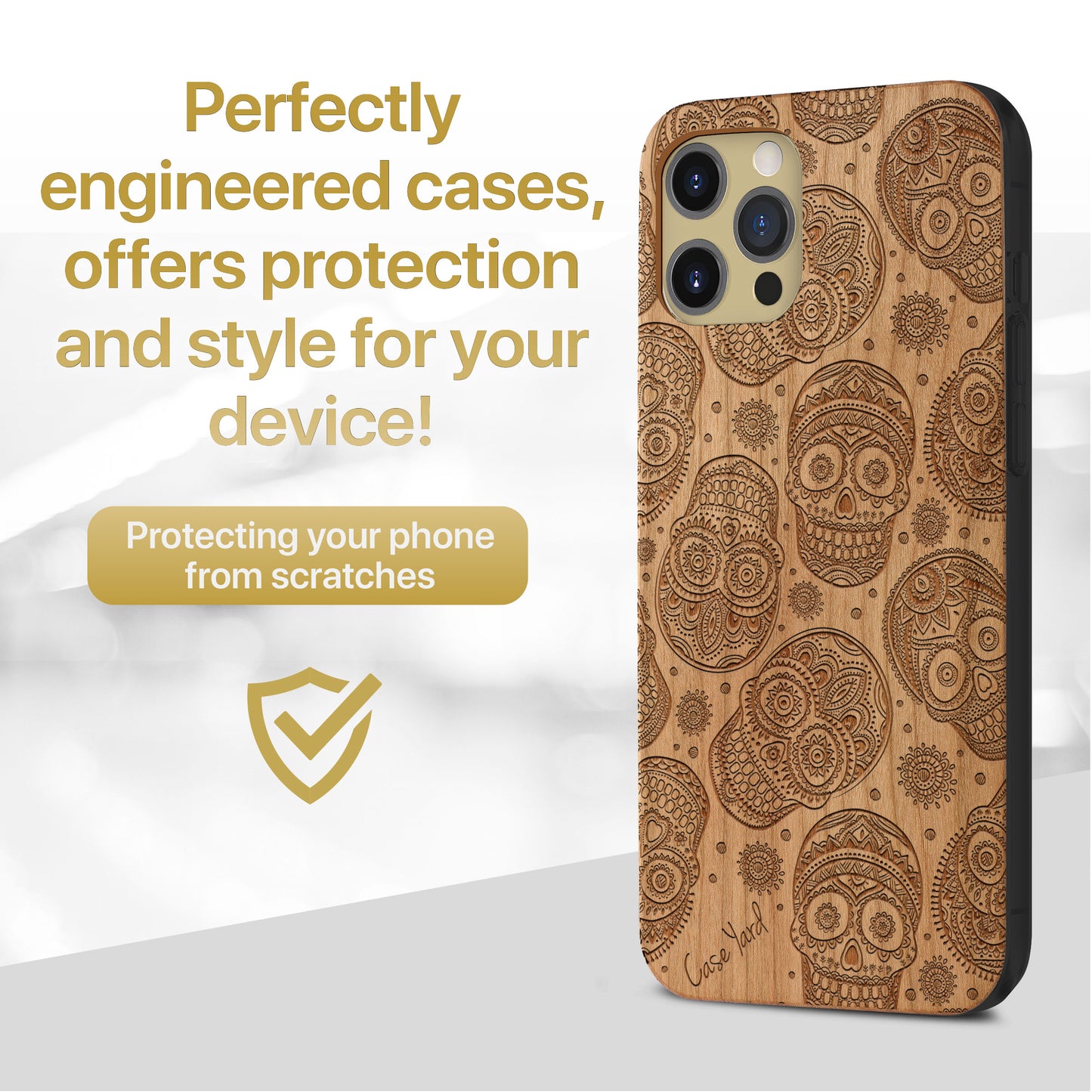 Skull Pattern Wooden Laser Engraved Phone Case for iPhone