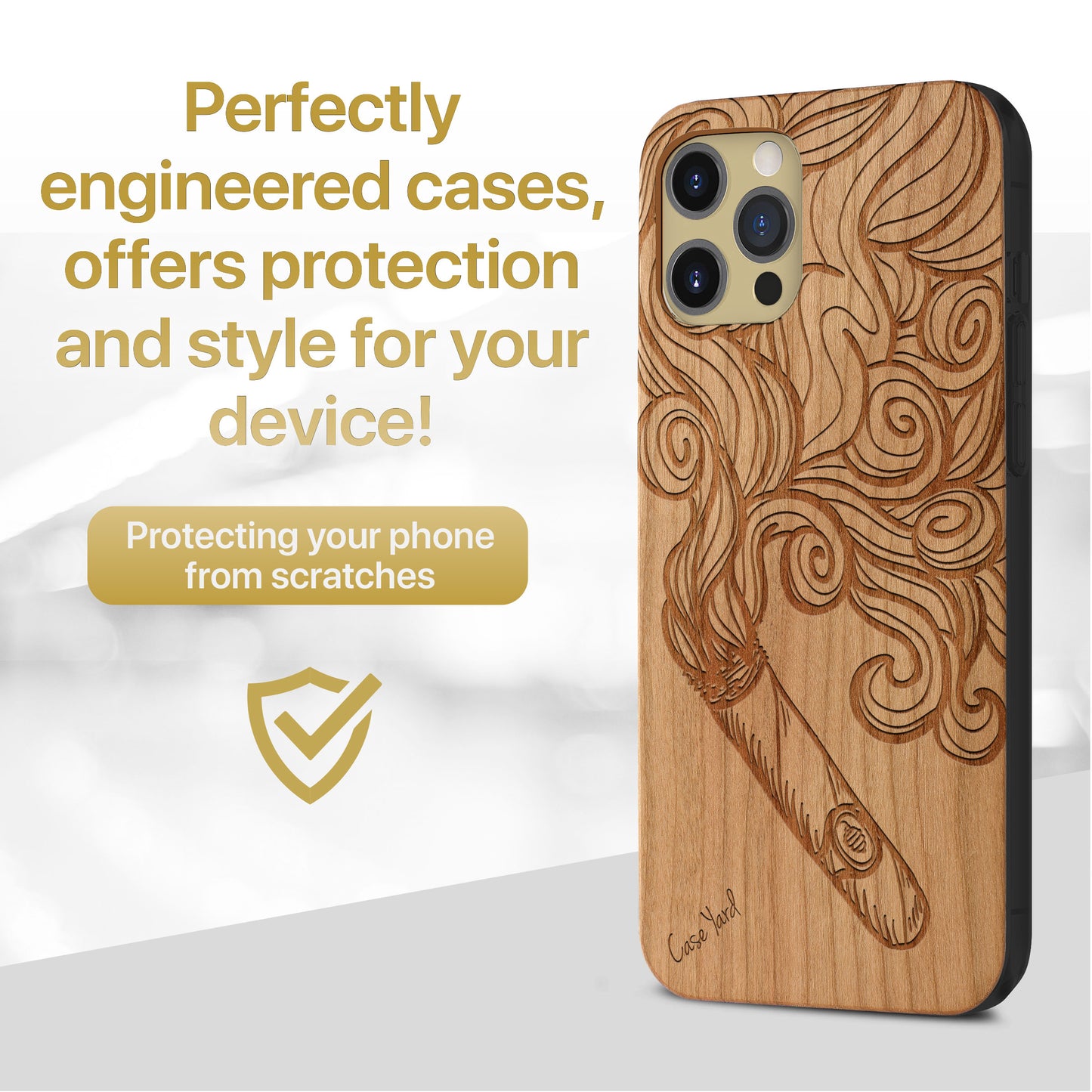 Cigar Smoke Wooden Laser Engraved Phone Case for iPhone & Samsung Phones