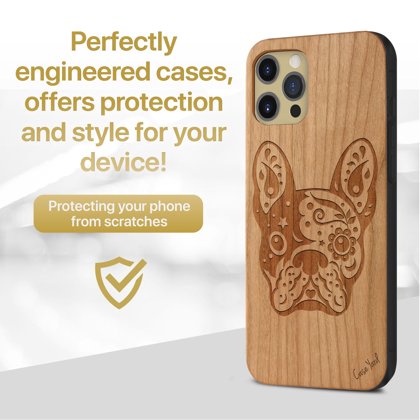 Bulldog Wooden Laser Engraved Phone Case for iPhone & Samsung Phones
