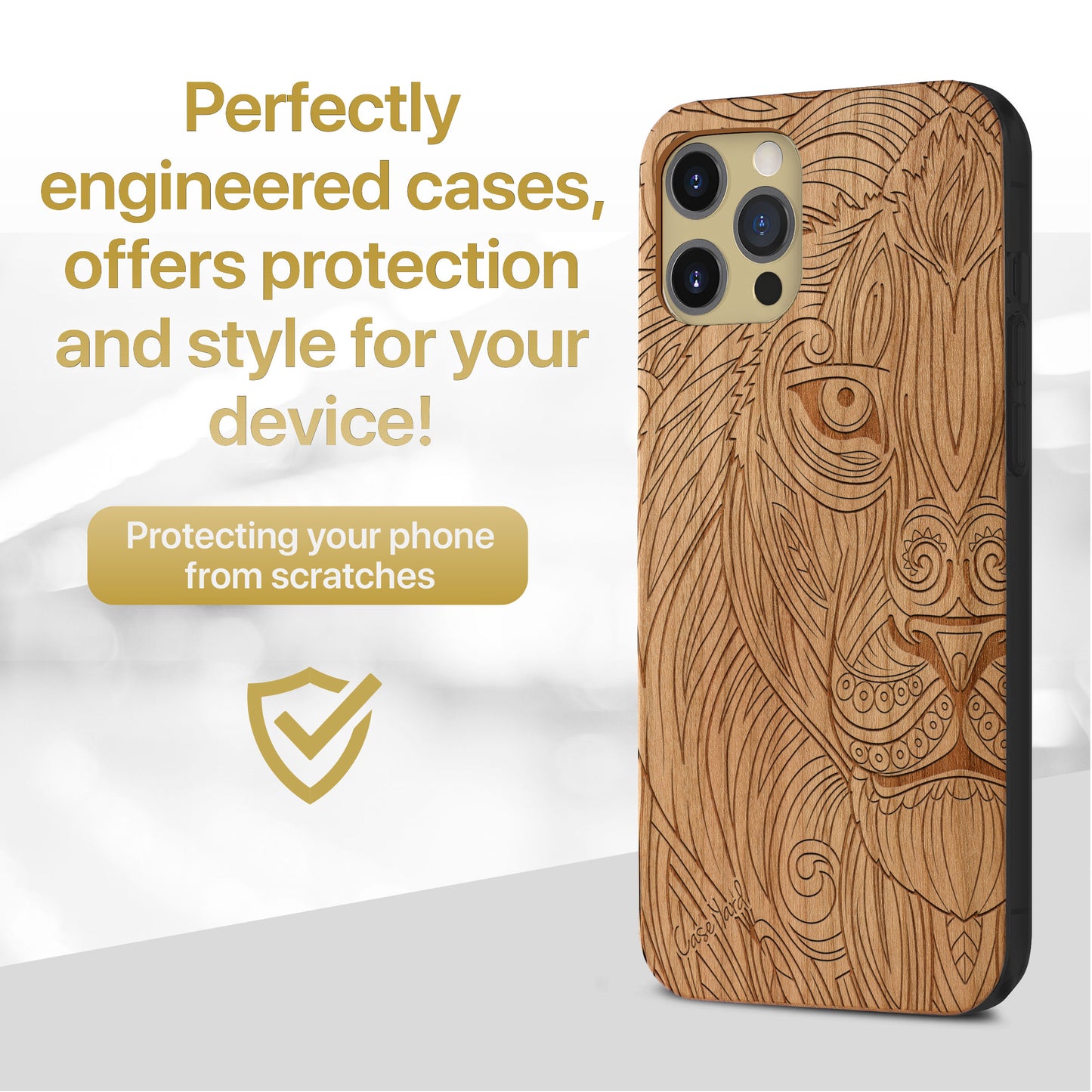Greek Lion Wooden Laser Engraved Phone Case for iPhone