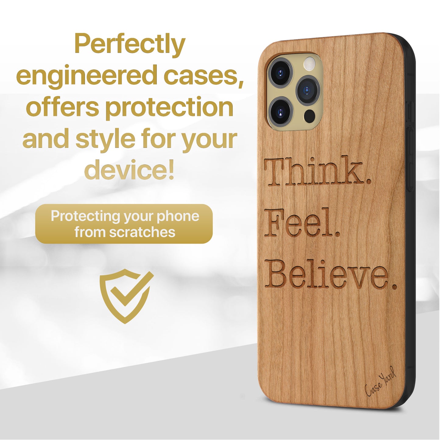 Think. Feel. Believe. Wooden Laser Engraved Phone Case for iPhone
