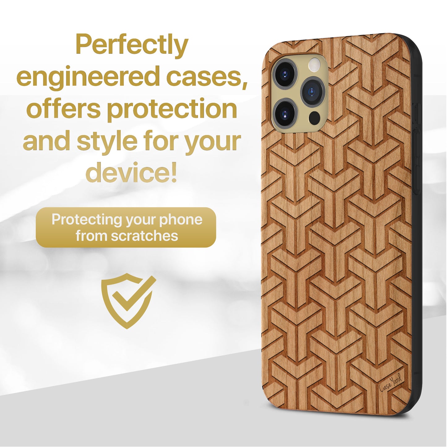 T Pattern Wooden Laser Engraved Phone Case for iPhone