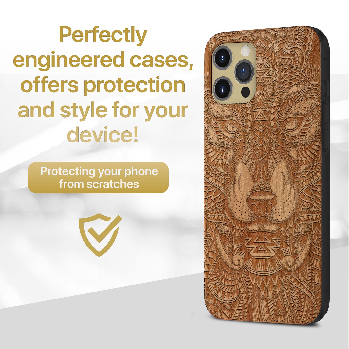 Wolf Face Full Wooden Laser Engraved Phone Case for iPhone