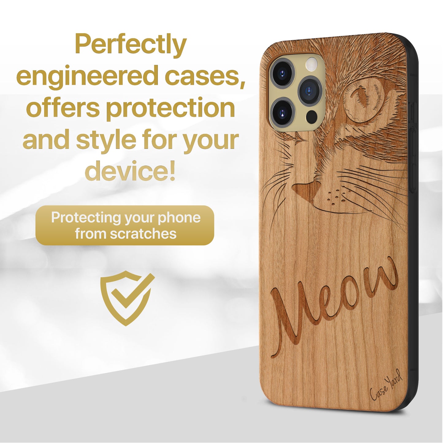 Meow Wooden Laser Engraved Phone Case for iPhone