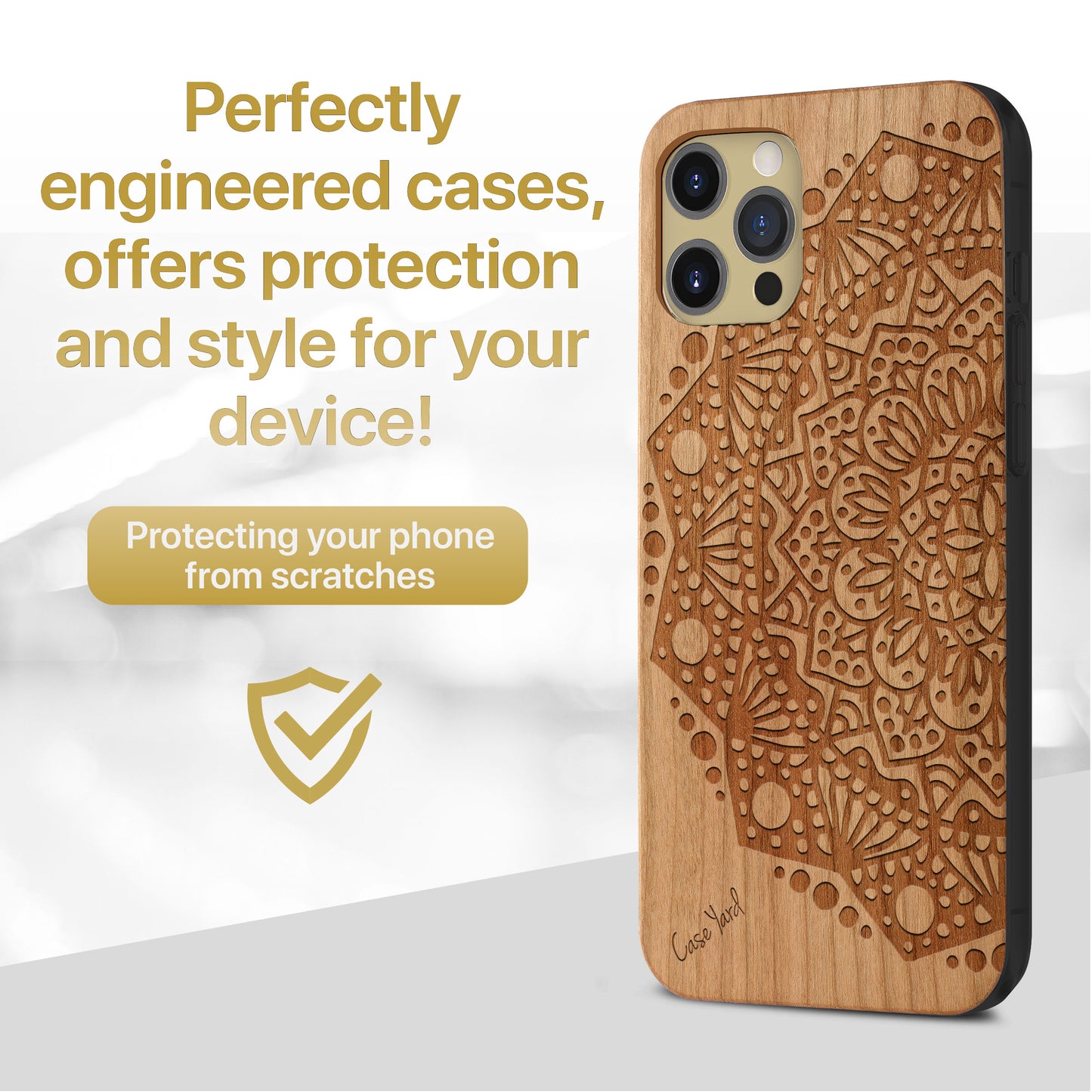 Half Mandala Wooden Laser Engraved Phone Case for iPhone