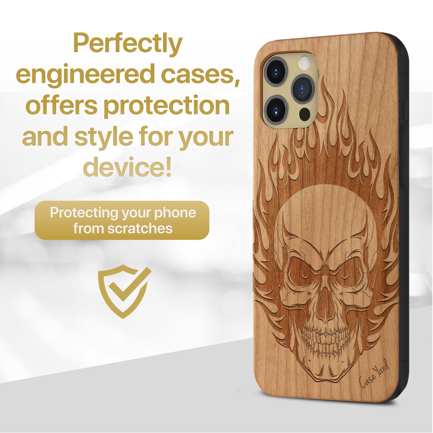 Skull On Fire Wooden Laser Engraved Phone Case for iPhone