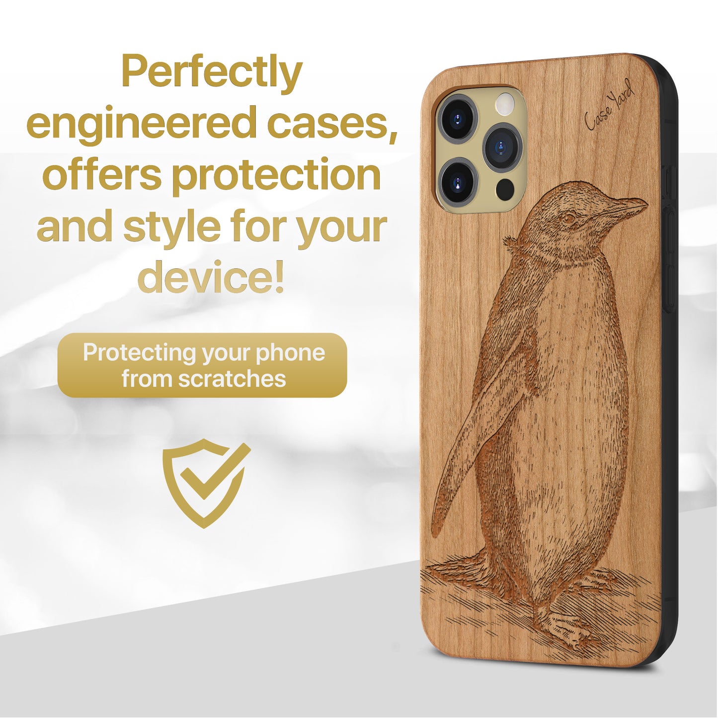 Antarctic Penguin Wooden Laser Engraved Phone Case for iPhone & Samsung Phones