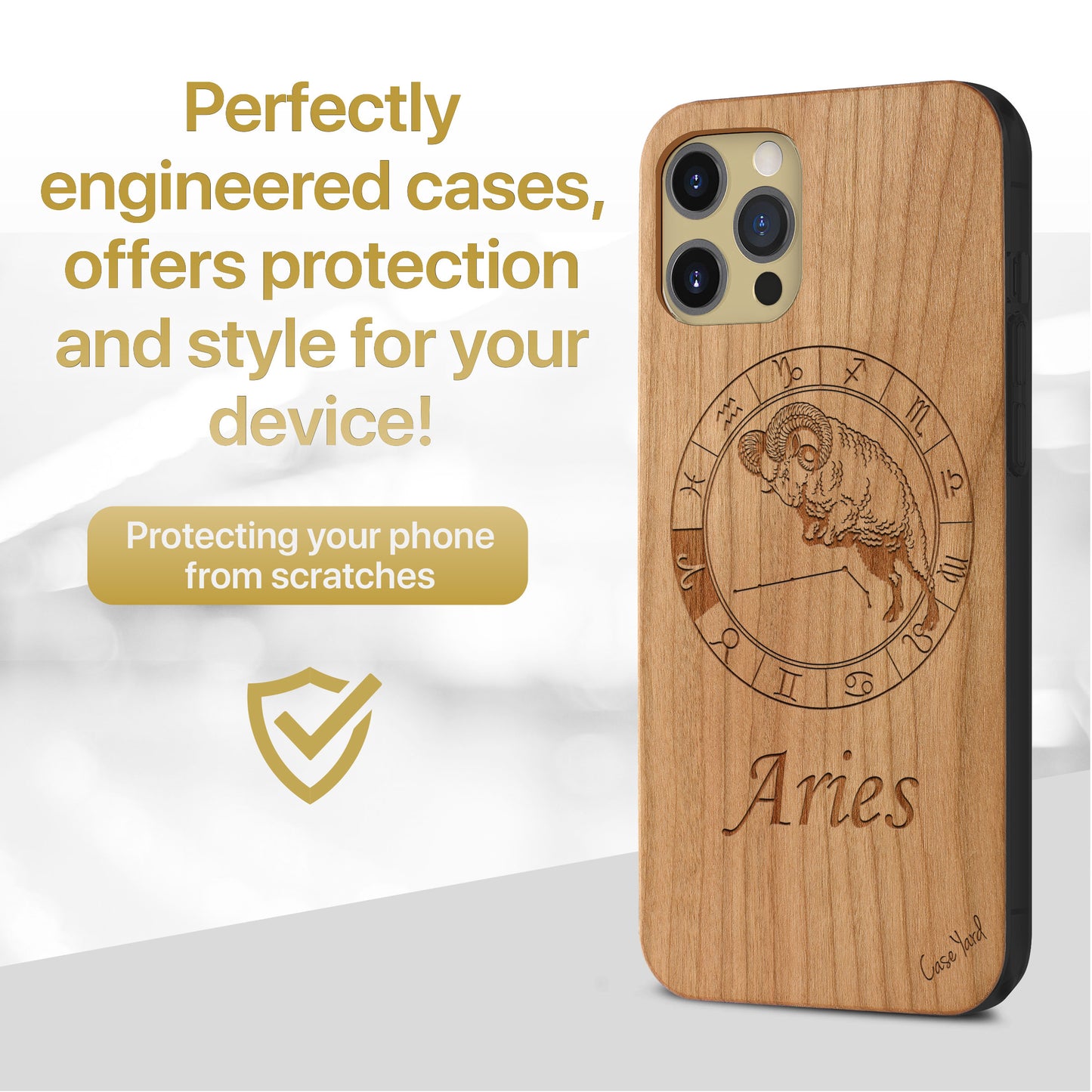 Aries Sign Wooden Laser Engraved Phone Case for iPhone & Samsung Phones