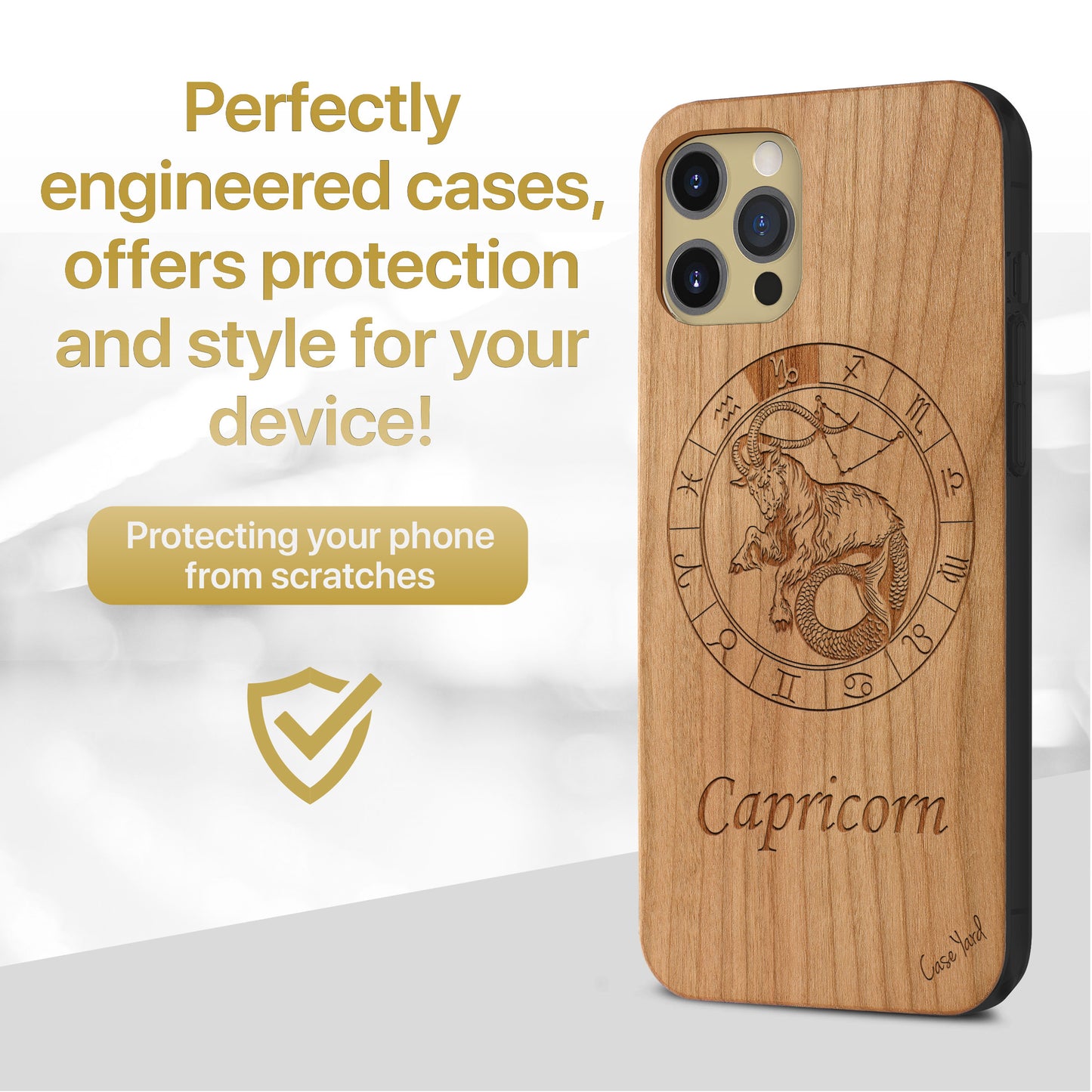 Capricorn Sign Wooden Laser Engraved Phone Case for iPhone & Samsung Phones