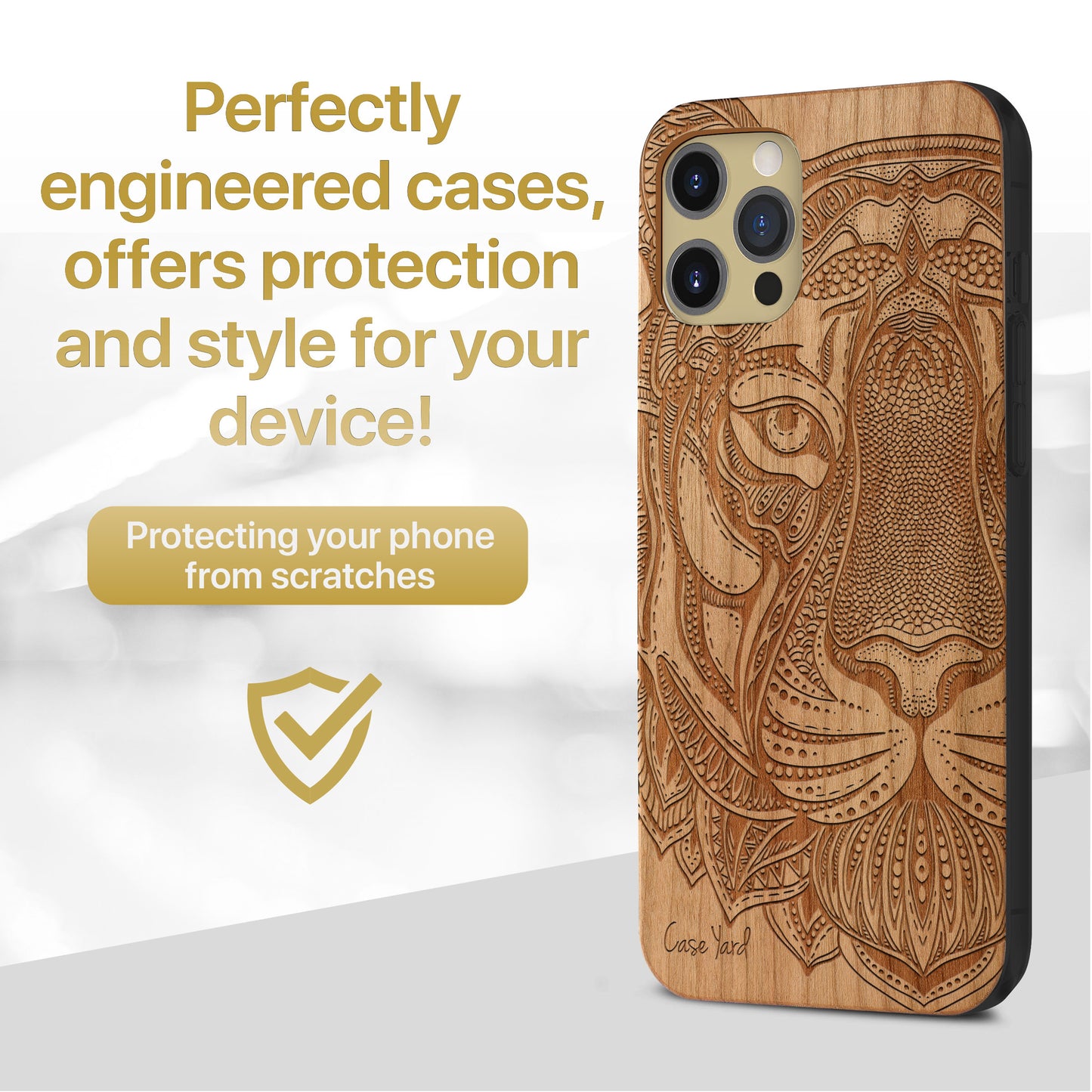 Doodle Tiger Face Wooden Laser Engraved Phone Case for iPhone