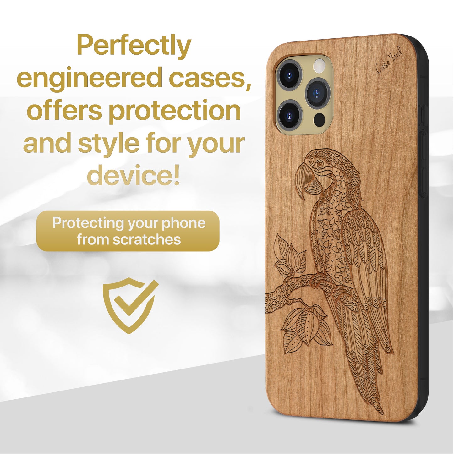 Ara Parrot Wooden Laser Engraved Phone Case for iPhone & Samsung Phones
