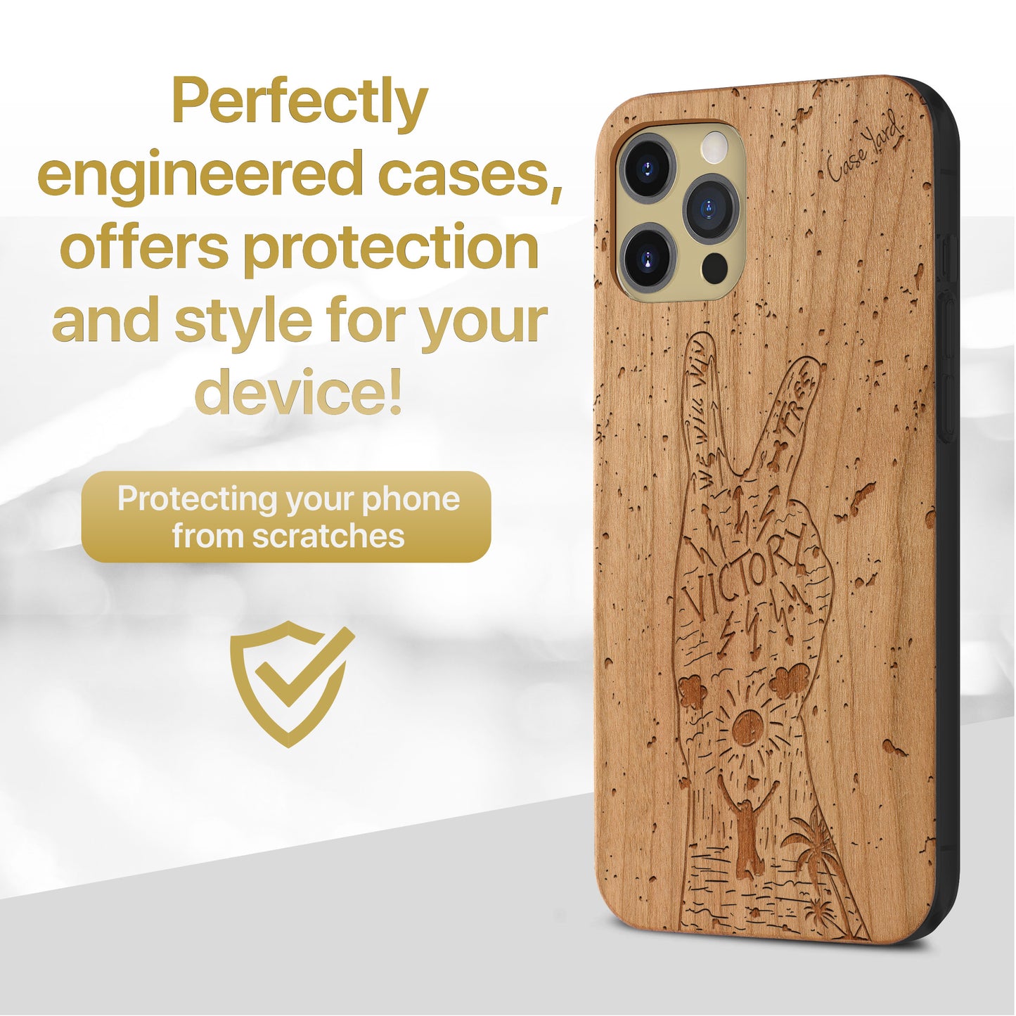 Victory Wooden Laser Engraved Phone Case for iPhone
