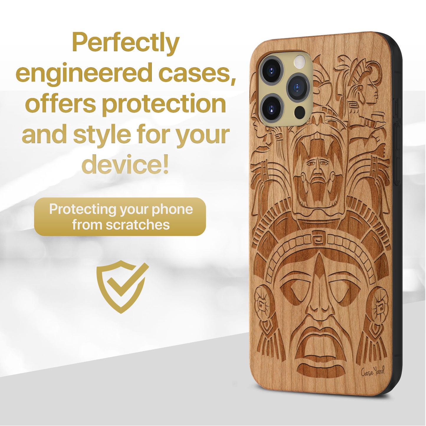 Tribal Mayan Mask Wooden Laser Engraved Phone Case for iPhone