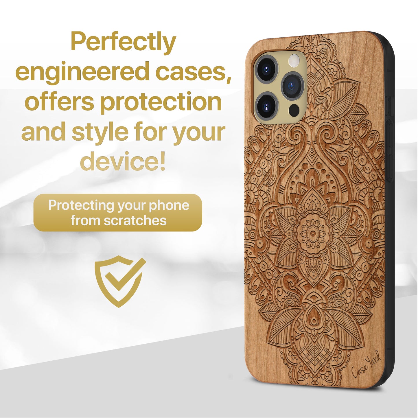 Bohemian Flower Wooden Laser Engraved Phone Case for iPhone & Samsung Phones