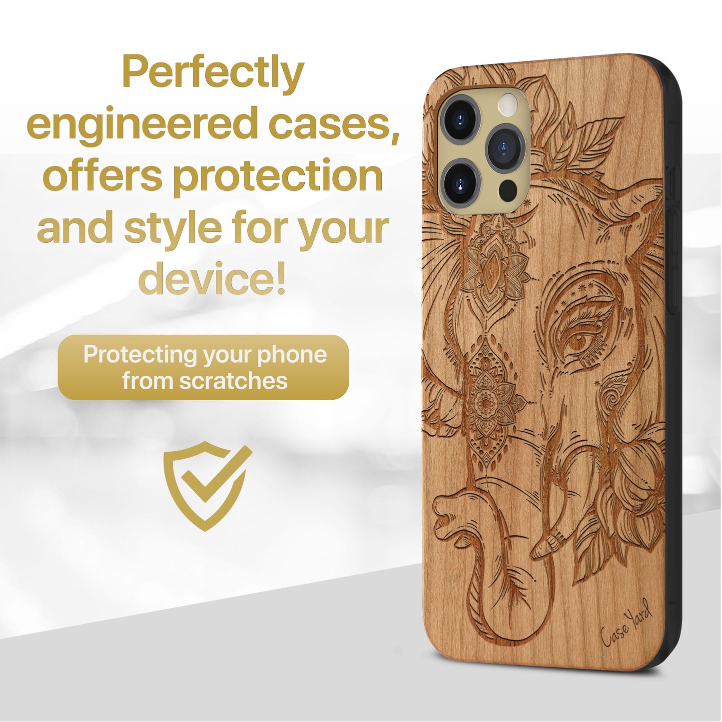 Boho Elephant Wooden Laser Engraved Phone Case for iPhone & Samsung Phones