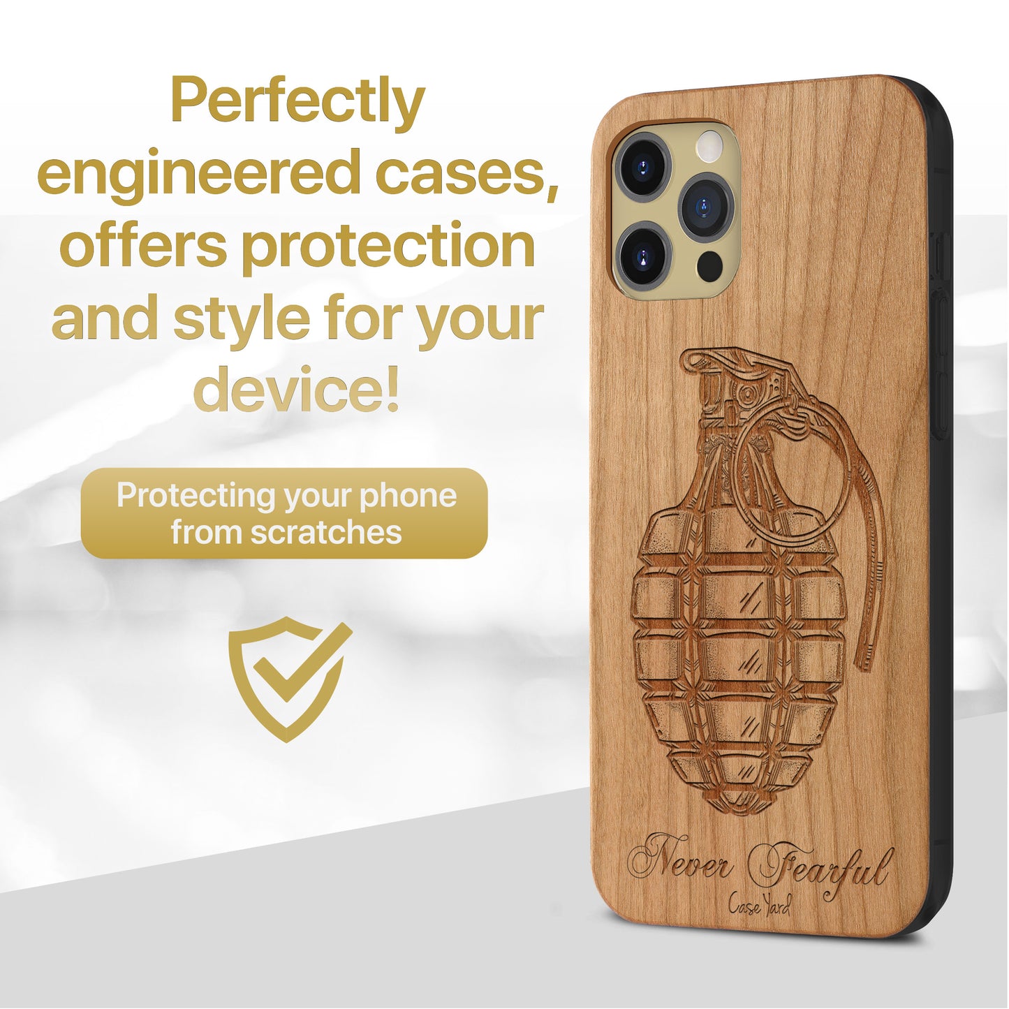 Never Fearful Wooden Laser Engraved Phone Case for iPhone