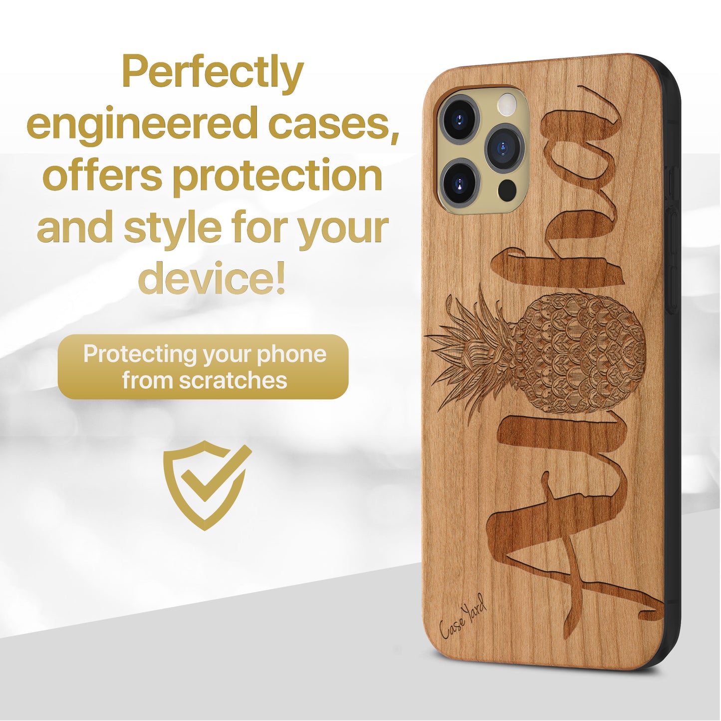Aloha Pineapple Wooden Laser Engraved Phone Case for iPhone & Samsung Phones