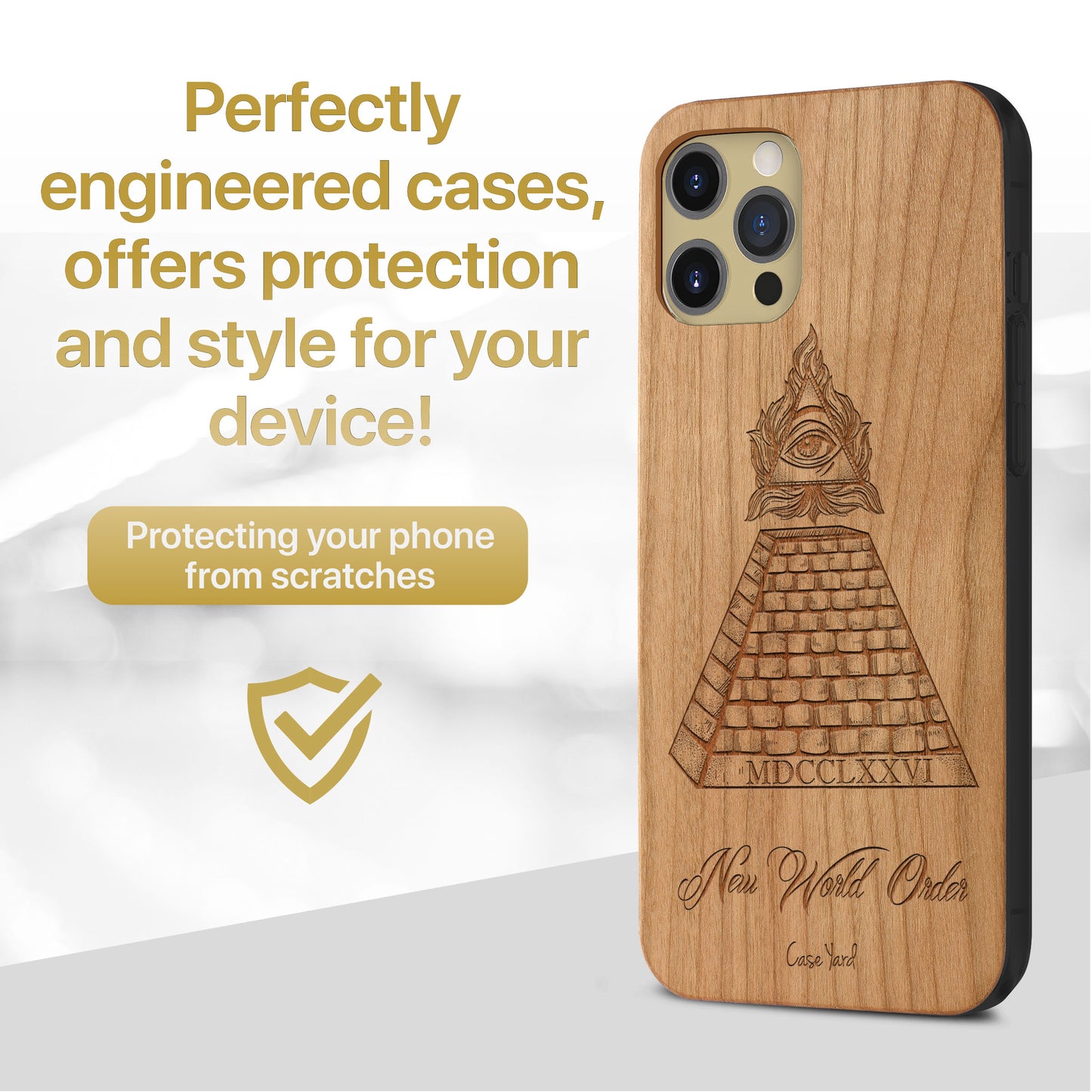 New World Order Wooden Laser Engraved Phone Case for iPhone