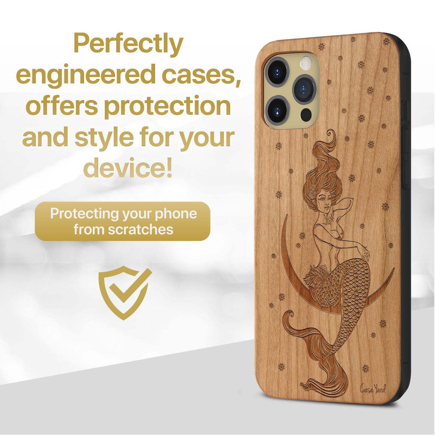 Mermaid on the Moon Wooden Laser Engraved Phone Case for iPhone