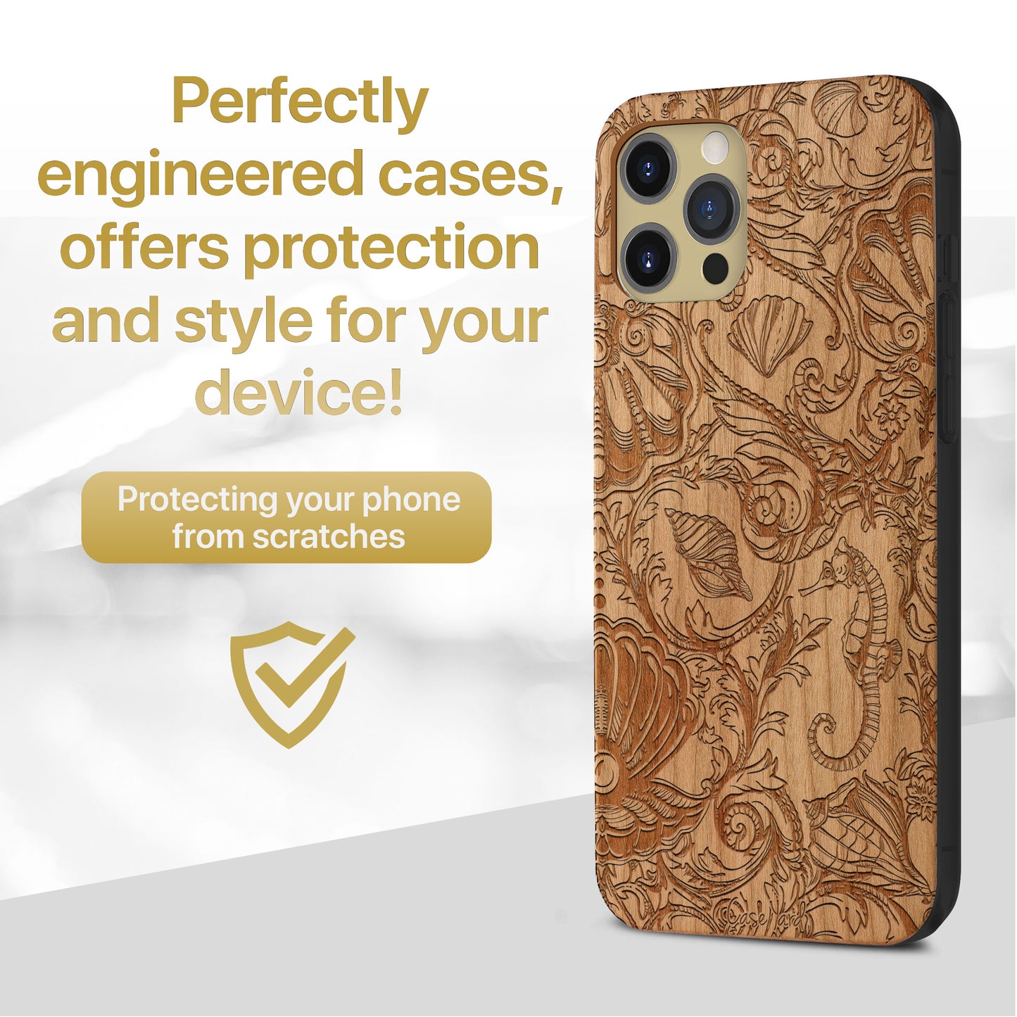 Vintage Sea Wooden Laser Engraved Phone Case for iPhone