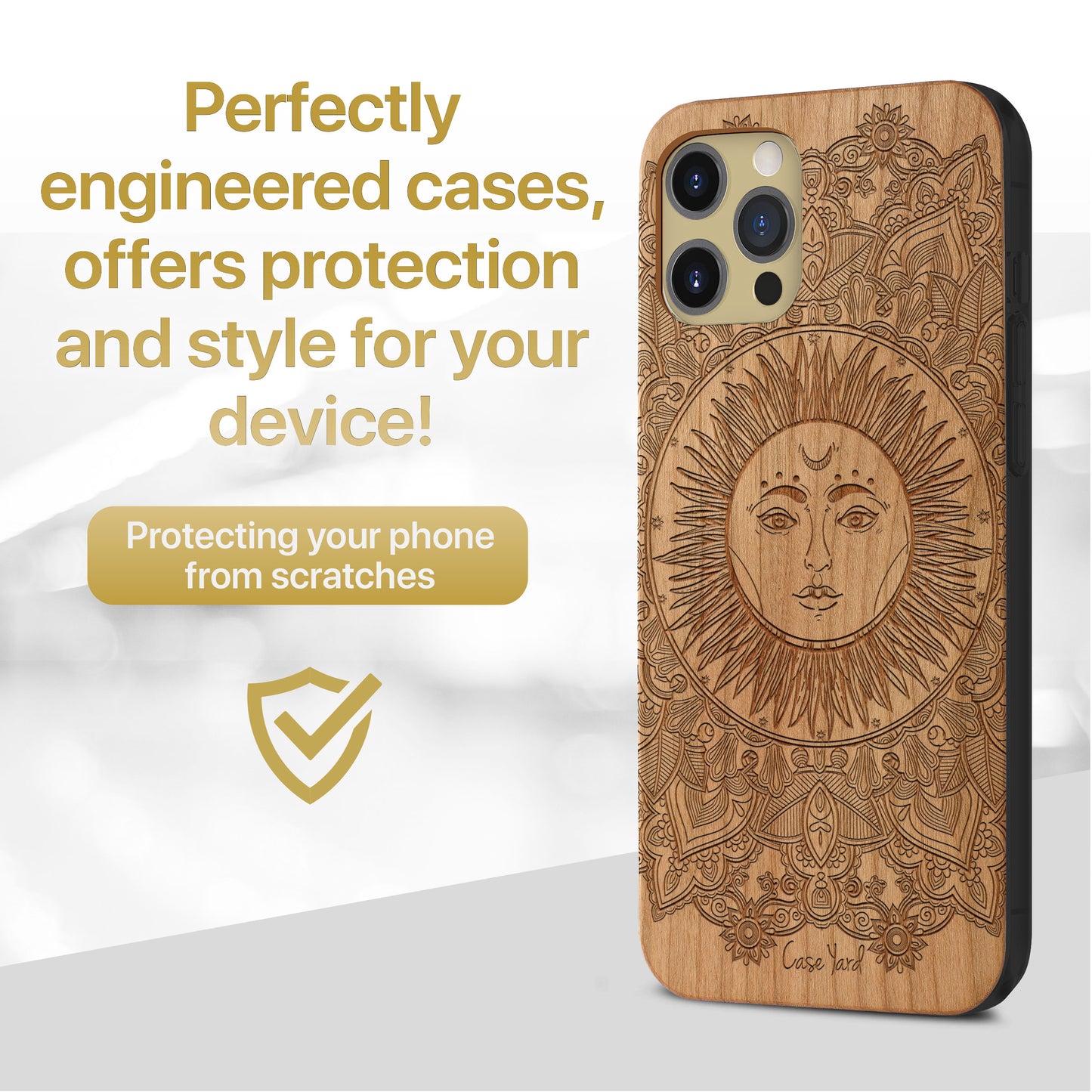 Sun Mandala Wooden Laser Engraved Phone Case for iPhone