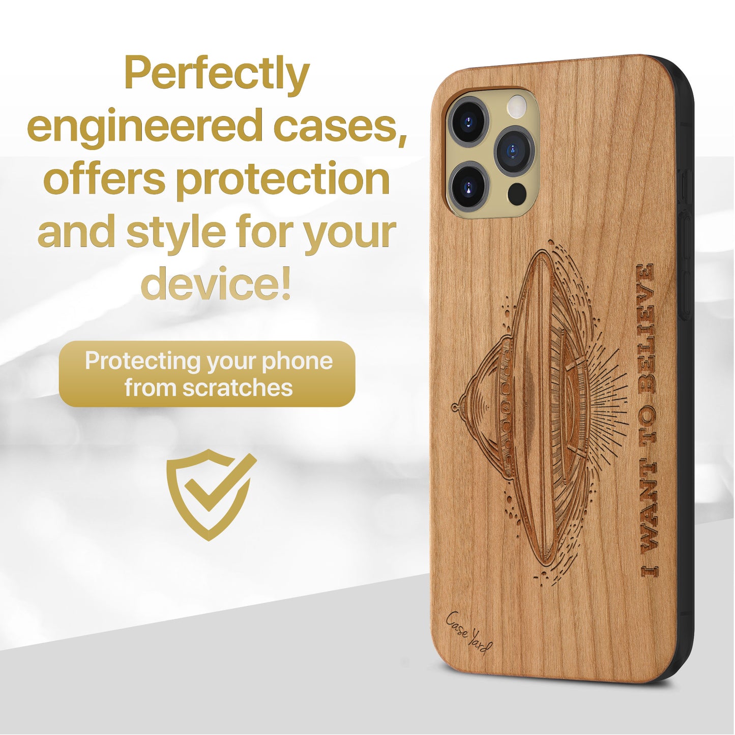 I Want to Believe Wooden Laser Engraved Phone Case for iPhone