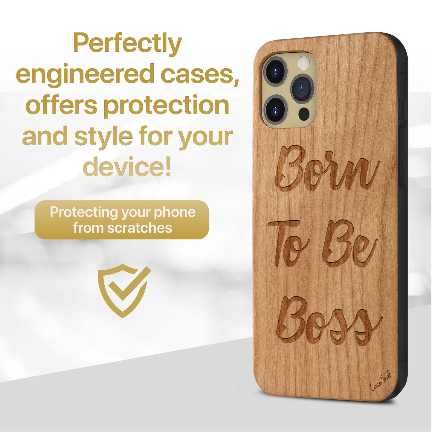 Born To Be Boss Wooden Laser Engraved Phone Case for iPhone & Samsung Phones