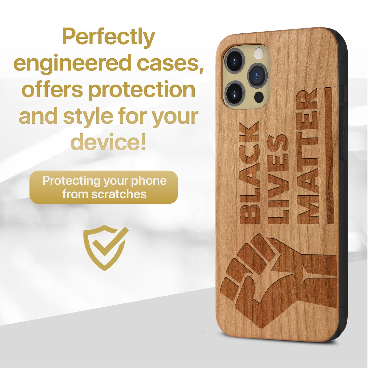 Black Lives Matter Wooden Laser Engraved Phone Case for iPhone & Samsung Phones
