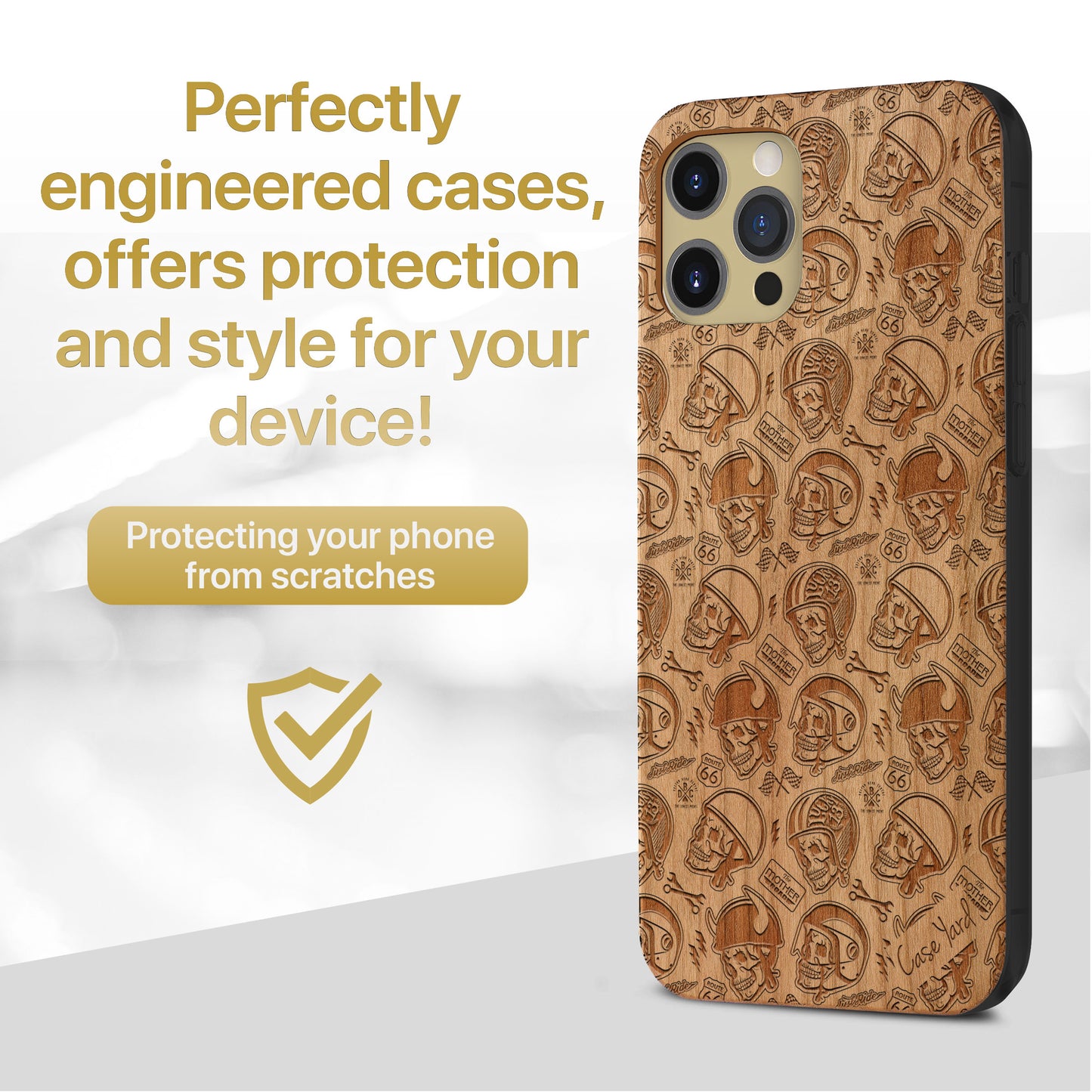 Motor Skull Wooden Laser Engraved Phone Case for iPhone