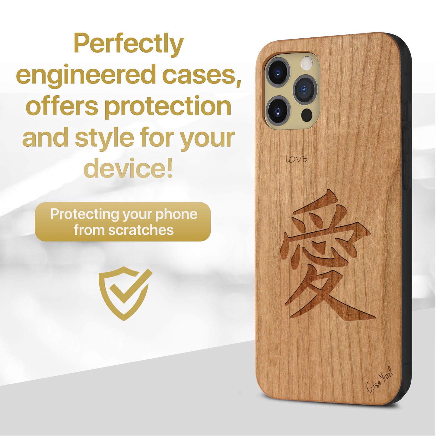 Japanese Love Wooden Laser Engraved Phone Case for iPhone